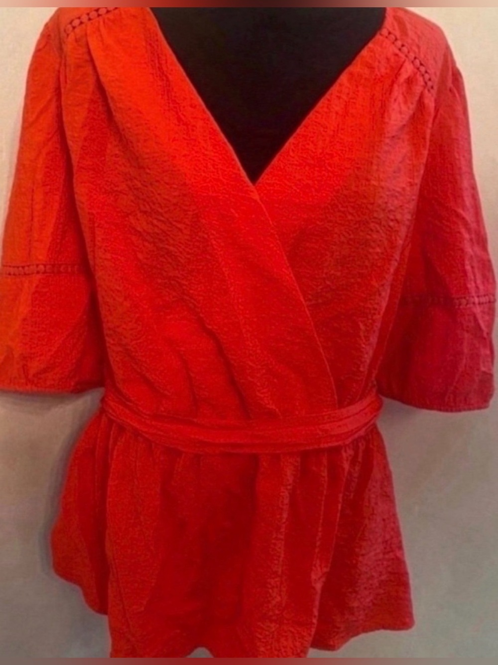 Women’s Red Wrap Peplum Top  (Size 22)